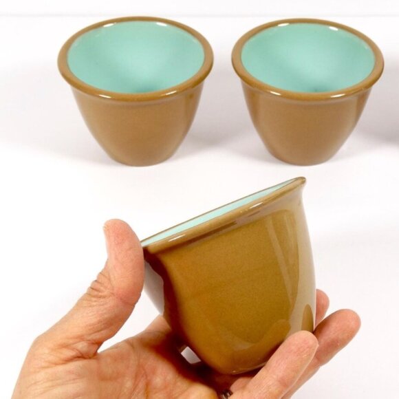 Set of 3 Chateau Buffet Custard Cups Cinnamon & Turquoise Vintage Mid-Century - Picture 2 of 3